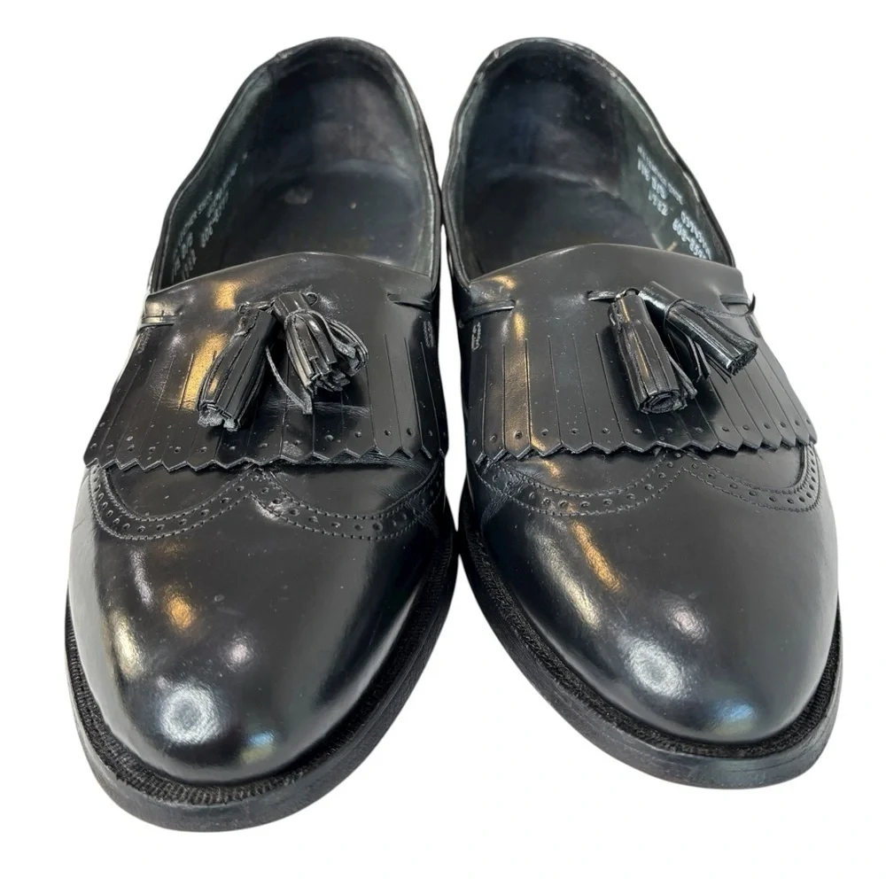 VTG Comfort Plus Mens Wingtip Tassel Black Leather Loafers Sz 11.5 D/B Made USA